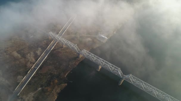 Petrovsky Railway Bridge Dnieper River Ukraine Kyiv City Drone Video — Vídeos de Stock