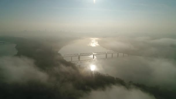 Petrovsky Railway Bridge Dnieper River Ukraine Kyiv City Drone Video — Stock video