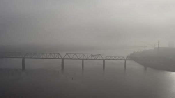 Petrovsky Railway Bridge Dnieper River Ukraine Kyiv City Drone Video — Wideo stockowe