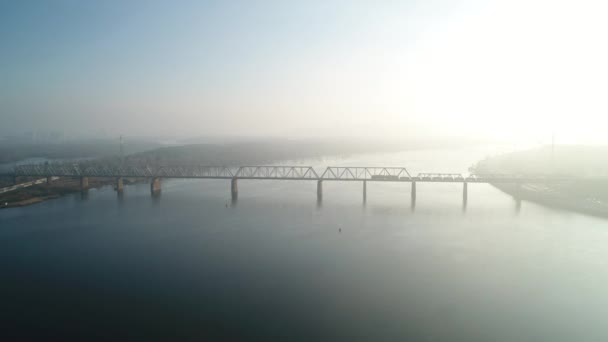 Petrovsky Railway Bridge Dnieper River Ukraine Kyiv City Drone Video — Αρχείο Βίντεο