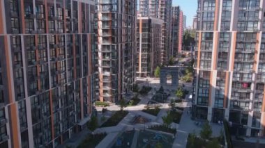 Modern residential area in the center of Kyiv. French Quarter. Elite real estate. Ukraine. Aerial. Summer. 