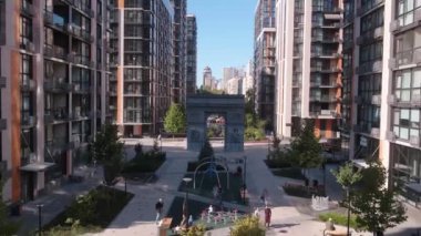 Modern residential area in the center of Kyiv. French Quarter. Elite real estate. Ukraine. Aerial. Summer. 