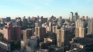 Modern residential area in the center of Kyiv. Night city. Premium real estate. Aerial. Ukraine. 