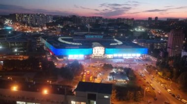 Modern residential area in the center of Kyiv. Night city. Premium real estate. Aerial. Ukraine. 