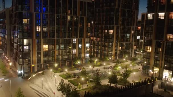 Modern Residential Area Center Kyiv Night City Premium Real Estate — Vídeo de Stock
