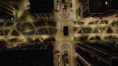 Modern residential area in the center of Kyiv. Night city. Premium real estate. Aerial. Ukraine. 