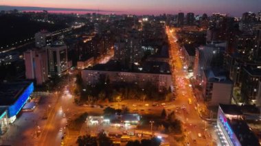 Modern residential area in the center of Kyiv. Night city. Premium real estate. Aerial. Ukraine. 