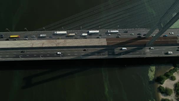 Aerial Survey South Bridge Kyiv Dnieper Ukraine Summer Warm Morning — Stok video