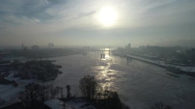 Power plant that operates in cold winter. Smoke from pipes. Kyiv. Ukraine.