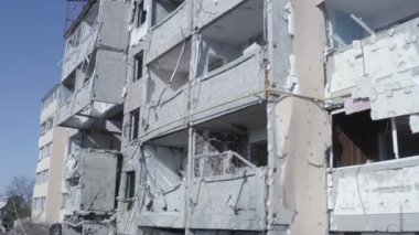 Ruins of house, damaged by shelling, Russian attack. Destruction caused by war in Ukraine, collapsed building.  Bakhmut. Aerial.