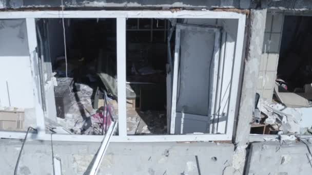 Ruins House Damaged Shelling Russian Attack Destruction Caused War Ukraine — стоковое видео