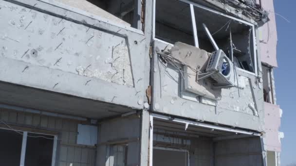 Ruiner Hus Skadade Granater Rysk Attack Förstörelse Orsakad Krig Ukraina — Stockvideo