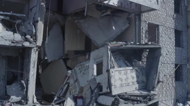 Ruïnes Van Het Huis Beschadigd Door Beschietingen Russische Aanval Vernietiging — Stockvideo