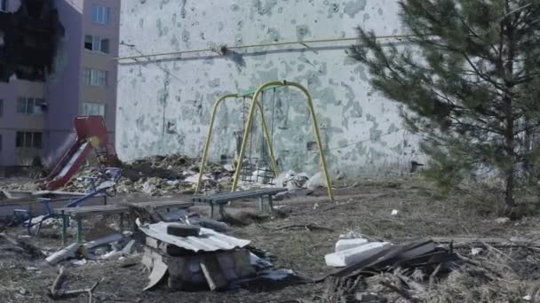 Ruins House Damaged Shelling Russian Attack Destruction Caused War Ukraine — стоковое видео