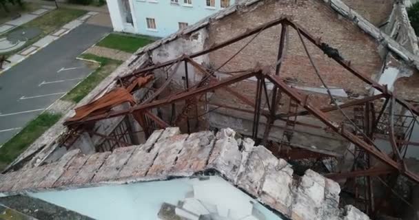 Palácio Cultura Exterior Devastado Casa Cultura Irpin Aéreo Ucrânia Guerra — Vídeo de Stock
