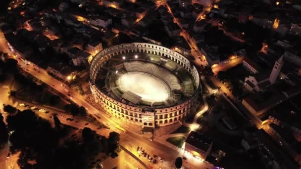 克罗地亚波拉的圆形剧场 普拉的历史中心 罗马竞技场的废墟 — 图库视频影像