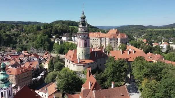 Cesky Krumlov República Checa Aerial Wiew Historical Krumlov Vltava River — Vídeo de stock