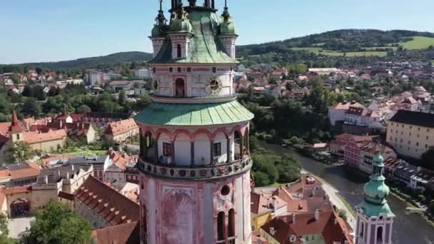 Cesky Krumlov República Checa Aerial Wiew Historical Krumlov Vltava River — Vídeos de Stock