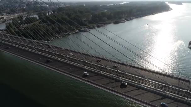Sırbistan Başkenti Belgrad Daki Sava Nehri Üzerindeki Ada Köprüsü Nün — Stok video