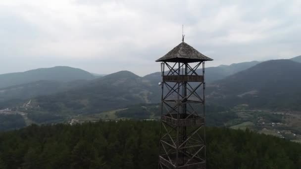 Vista Aérea Torre Vigia Topo Mokra Gora Sérvia Old Structure — Vídeo de Stock