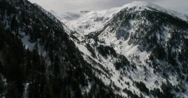 Karpat Dağları. Havadan. Ukrayna. Kış. Kar yağıyor. Güneşli bir gün. 