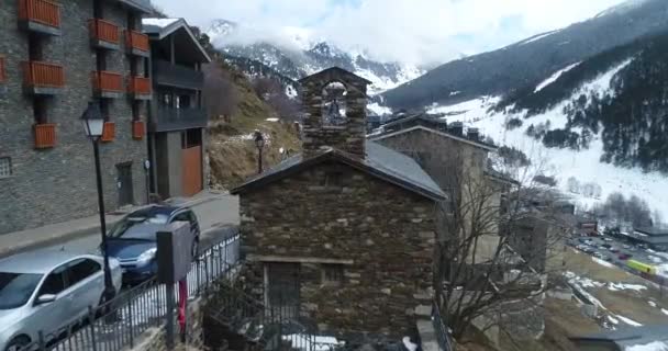 Iglesia Sant Jaume Ransol Invierno Aérea Andorra — Vídeos de Stock