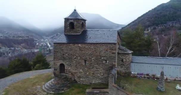 Romanische Kirche San Cristofol Agnos Andorra Winter — Stockvideo