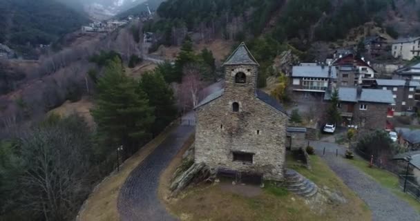 Романская Церковь Сан Кристофоль Аньосе Андорра Зима — стоковое видео
