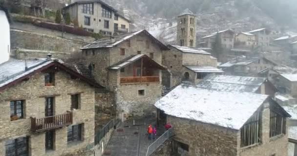 Chiesa San Clemente Pal Massana Andorra Inverno Aerea — Video Stock