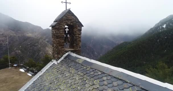 Romaanse Kerk Santuario Canlich Andorra Luchtfoto Winter — Stockvideo