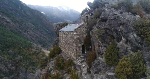 Kościół Sant Marti Nagol Zimą Powietrza Andora — Wideo stockowe