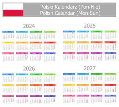 2024-2027 Polonya Tip-1 Takvimi Beyaz zemin üzerinde Mon-Sun