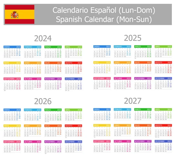 Beyaz arkaplanda 2024-2027 İspanyol Tip-1 Takvimi Mon-Sun