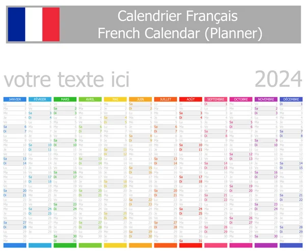 2024 French Planner Calendar Vertical Months White Background — Archivo Imágenes Vectoriales