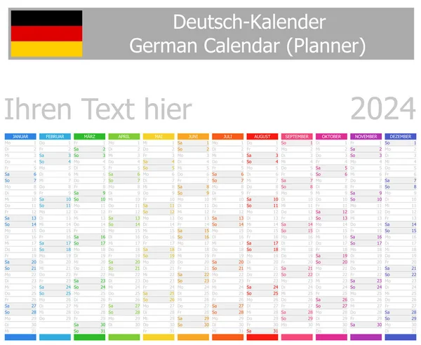 2024 German Planner Calendar Vertical Months White Background — Vettoriale Stock