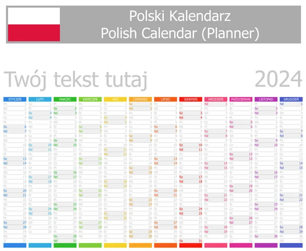 2024 Polska Planner Kalender Med Vertikala Månader Vit Bakgrund — Stock vektor