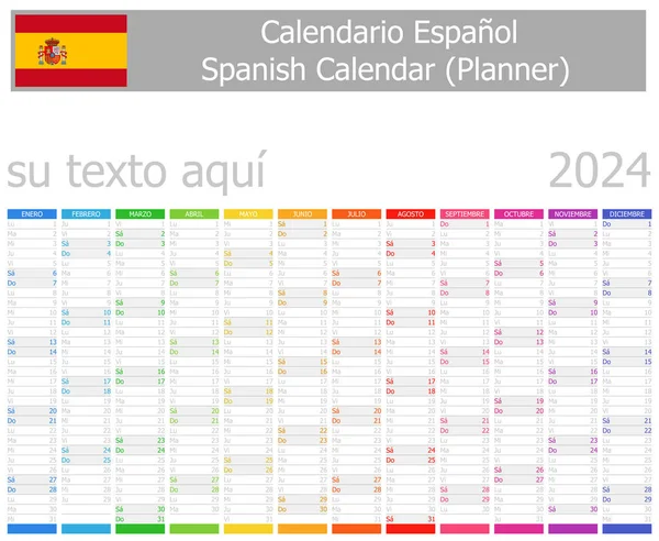 2024 Spanish Planner Calendar Vertical Months White Background — Vettoriale Stock