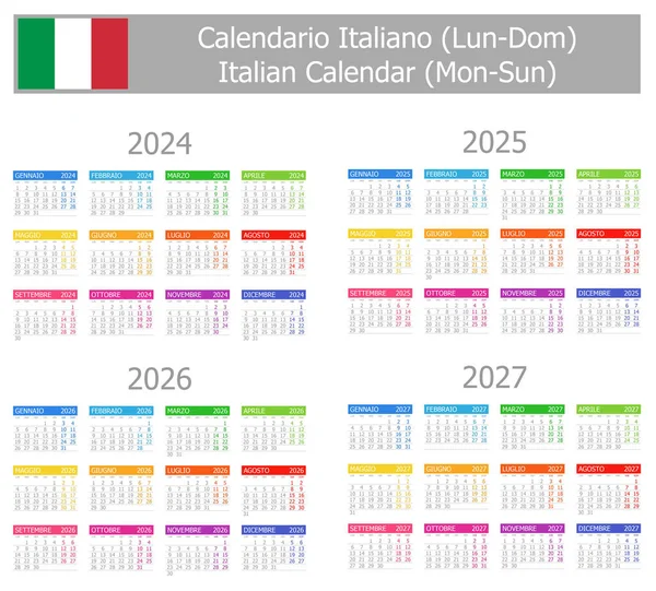2024 2027 Olasz Type Calendar Hétfő Fehér Alapon — Stock Vector