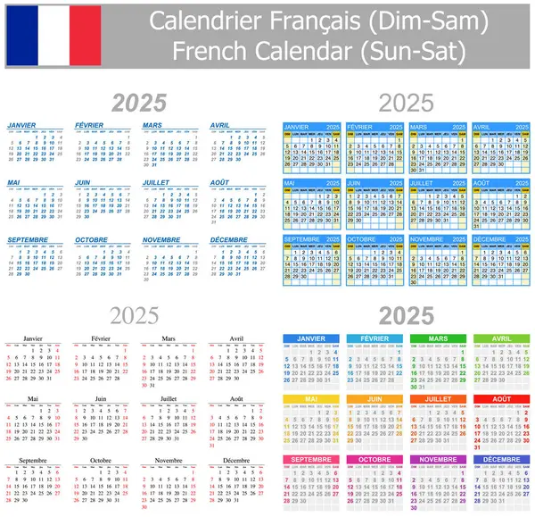 2025 French Mix Calendar Sun-Sat on white background