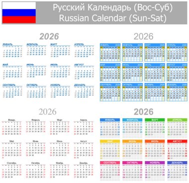 2026 Rus Karışık Güneş Takvimi beyaz arkaplanda