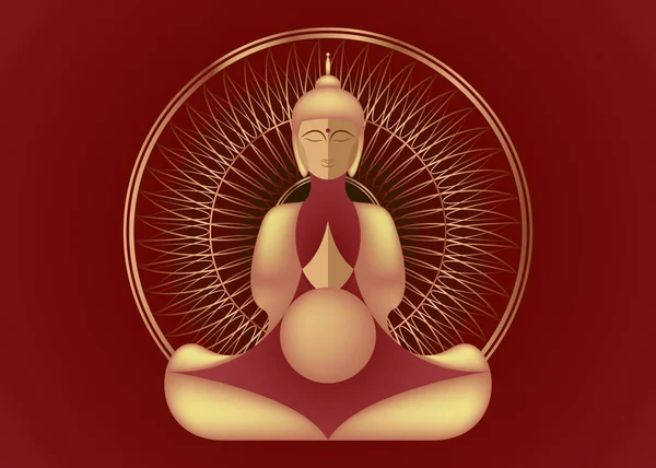 Stând Buddha Peste Mandala Aur Ilustrație Vectorială Ezoterică Vintage Fundal — Vector de stoc