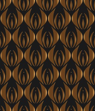 Altın Çiçek Sanatı Nouveau Kusursuz Desen. Altın lüks Geometrik dekoratif yaprak dokusu. Art deco Flowers konsepti. Vektör Retro stil siyah festival arkaplanı