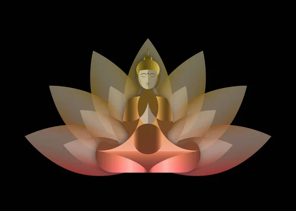 Sitter Buddha Över Lotus Blomma Esoterisk Vektor Illustration Vintage Dekorativ — Stock vektor