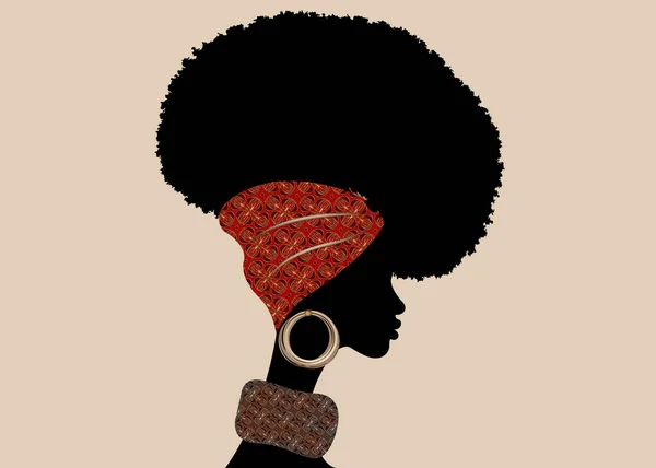 아프리카 여성의 초상화는 머리를 곱슬곱슬 스카프를 셰넌볼 렌앙카라 스카프 Scarf — 스톡 벡터