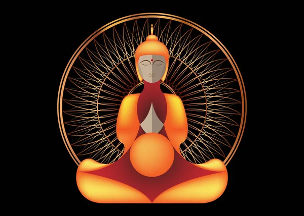 Altının Üzerinde Oturan Buda Mandala Esrarengiz Vektör Çizimi Klasik Dekoratif — Stok Vektör