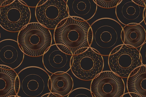 Modèle Sans Couture Cercles Mandala Texture Géométrique Luxe Couleur Dorée — Image vectorielle