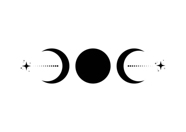 三月天宗教邪恶的标志 Wicca标志着新不可知论符号 三神像纹身 月亮女神 地球和分娩 半月和满月矢量在白色上分离 — 图库矢量图片
