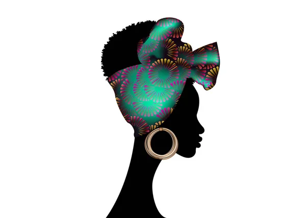 Portrait Femme Africaine Porte Bandana Pour Les Coiffures Bouclées Shenbolen — Image vectorielle