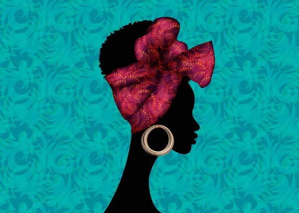 Retrato Mujer Africana Lleva Bandana Para Peinados Rizados Shenbolen Ankara — Vector de stock