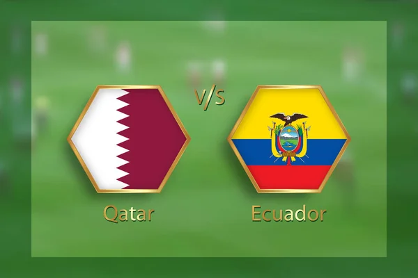 足球比赛的模板 卡塔尔对厄瓜多尔赛日模板 2022年世界杯 在绿色背景下孤立的矢量图解 — 图库矢量图片